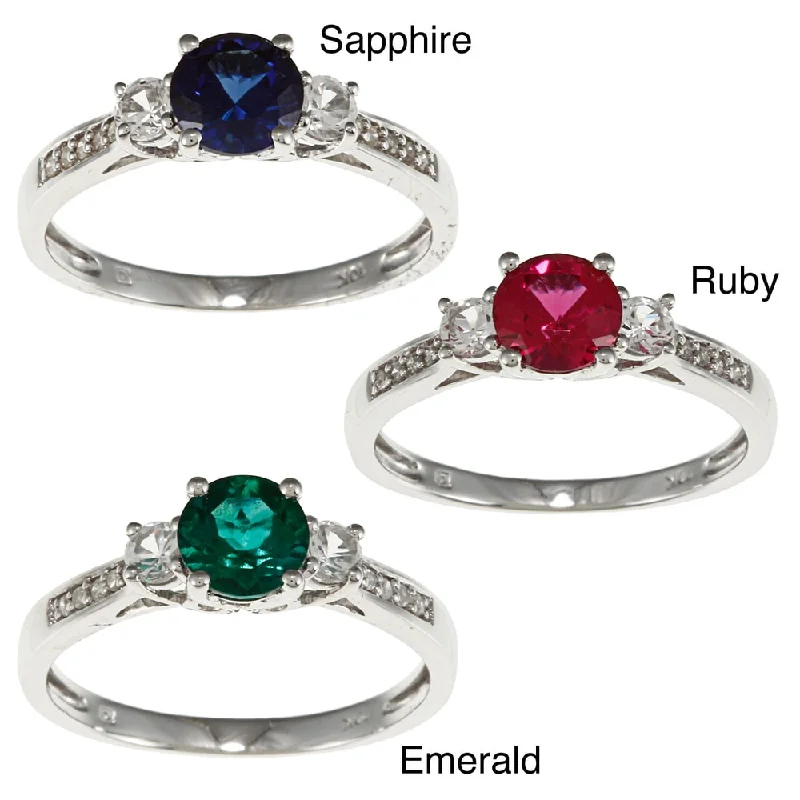 Rings with birthstone clusters for personalization -Miadora 10k White Gold Created Gemstone and Diamond Three-Stone Ring (H-I, I2-I3)