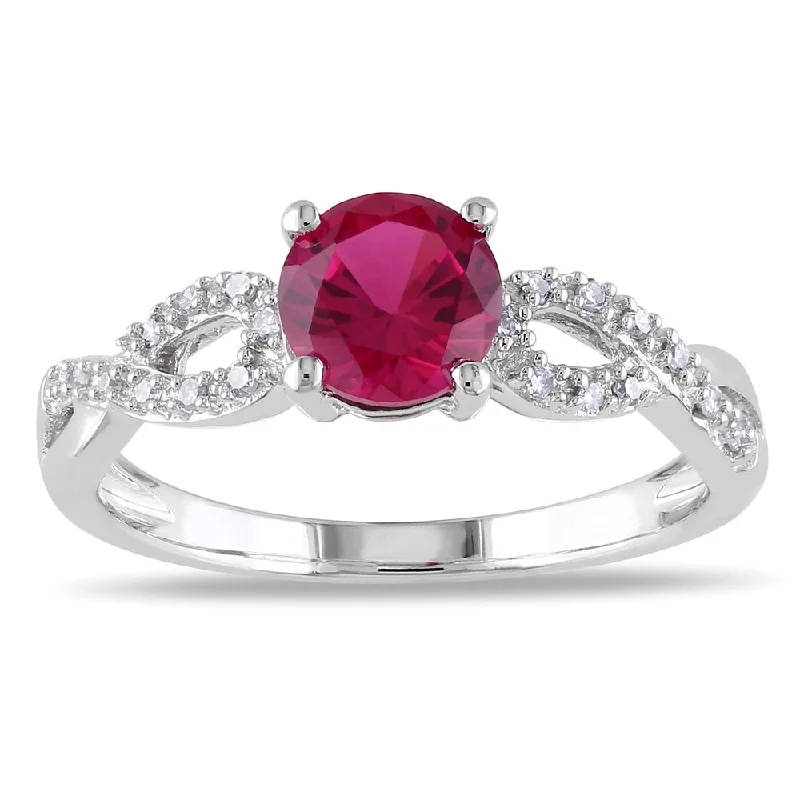 Rings with crescent moon for lunar charm -Miadora 10k White Gold Created Ruby and 1/10ct TDW Diamond Ring (G-H, I1-I2)