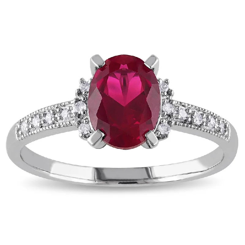 Rings with gothic-inspired skull motif details -Miadora 10k White Gold Created Ruby and Diamond Accent Cocktail Ring