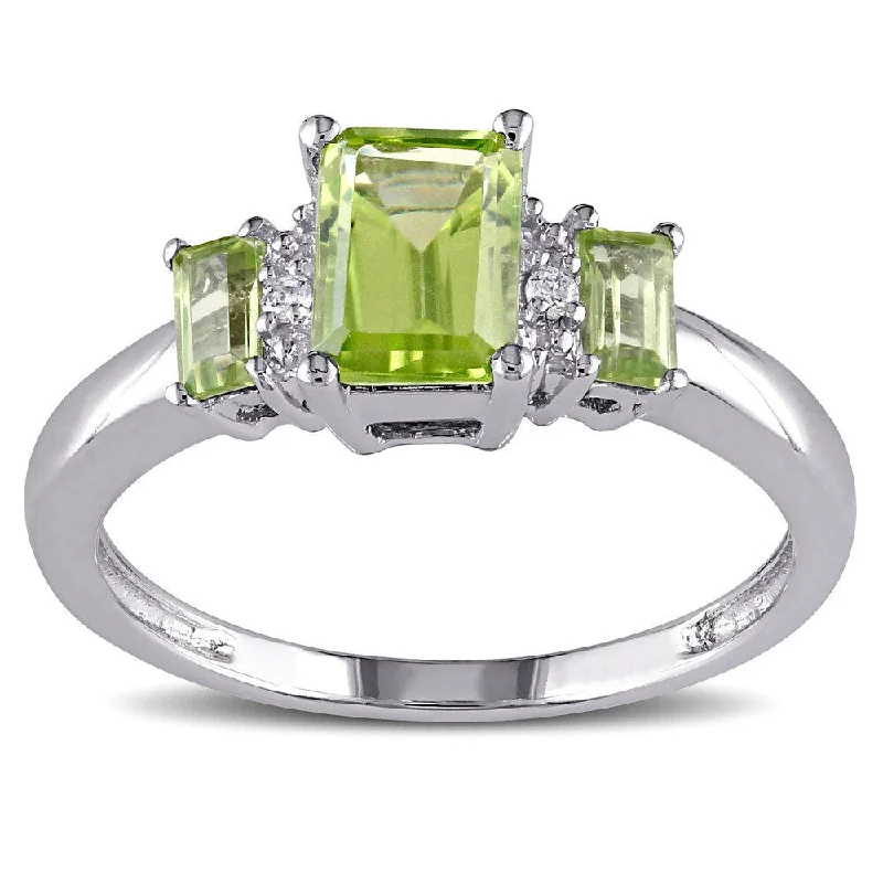 Engagement rings with classic solitaire ruby stones -Miadora 10k White Gold Peridot and Diamond Accent Three Stone Ring