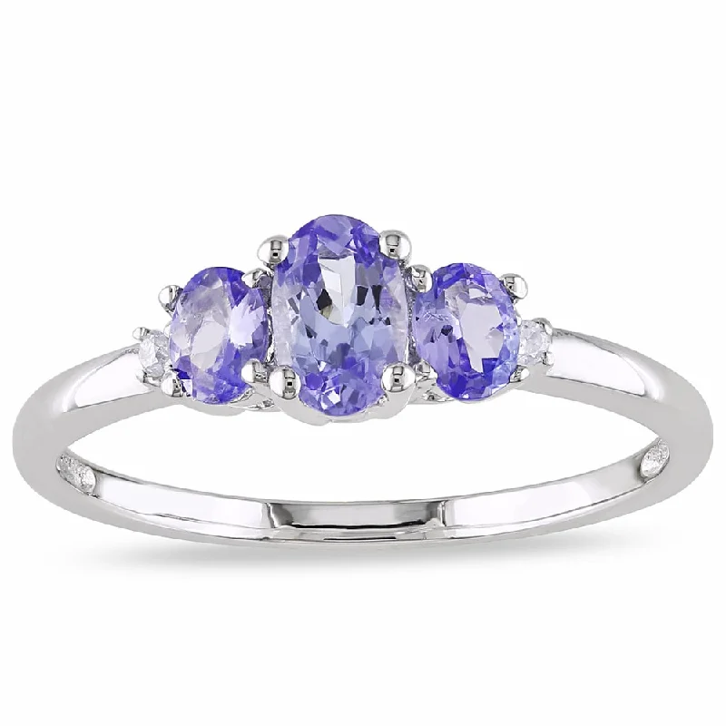 Rings with bezel-set peridot for safety -Miadora 10k White Gold Tanzanite and Prong-set Diamond Ring