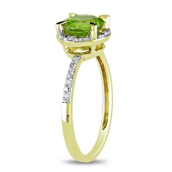 Rings with spiral designs for eye-catching twist -Miadora 10k Yellow Gold 1-1/2ct TGW Peridot and Diamond Halo Ring - Green