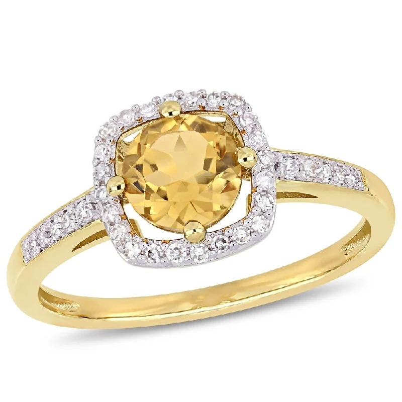 Rings with birthstone clusters for personalization -Miadora 10k Yellow Gold Citrine and 1/7ct TDW Diamond Floating Square Halo Ring