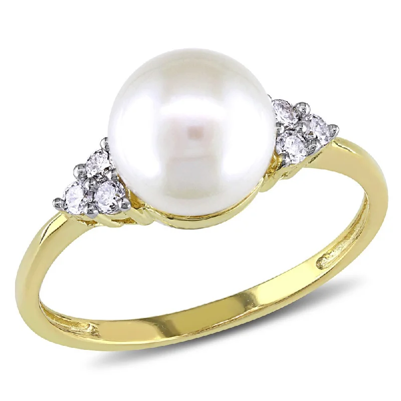 Rings with mandala engravings for spiritual vibe -Miadora 10k Yellow Gold Cultured Freshwater Pearl and 1/8ct TDW Diamond Ring (7.5-8 mm) (H-I, I2-I3)