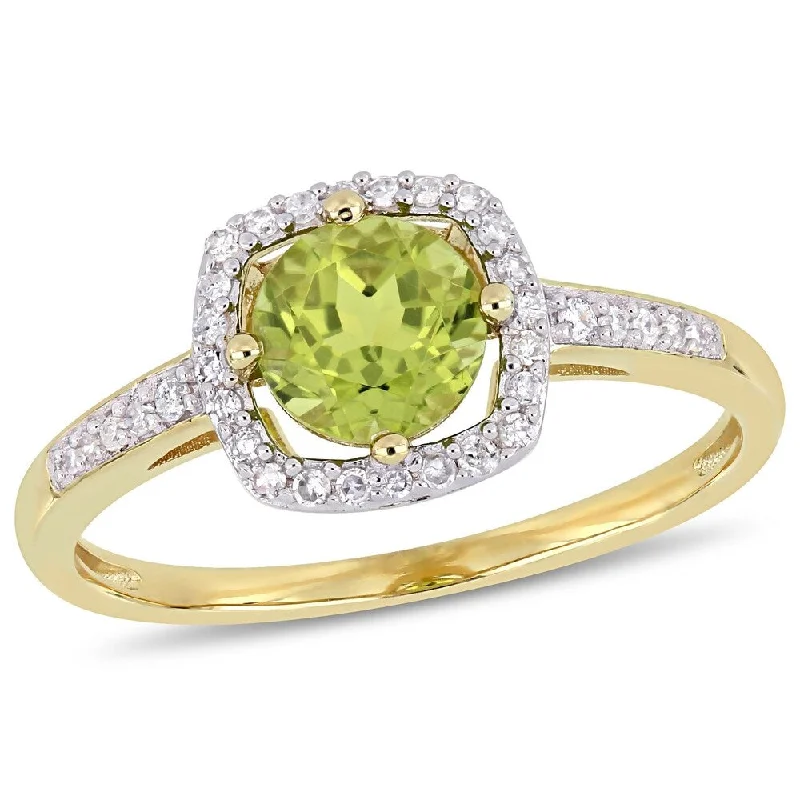 Sterling silver rings with vibrant turquoise stones -Miadora 10k Yellow Gold Peridot and 1/7ct TDW Diamond Floating Square Halo Ring