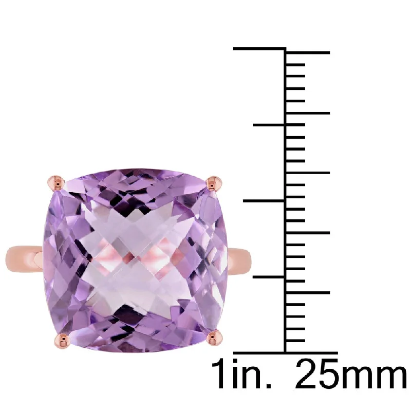 Rings with spiral designs for eye-catching twist -Miadora 14k Rose Gold Cushion-cut Pink Amethyst Cocktail Ring