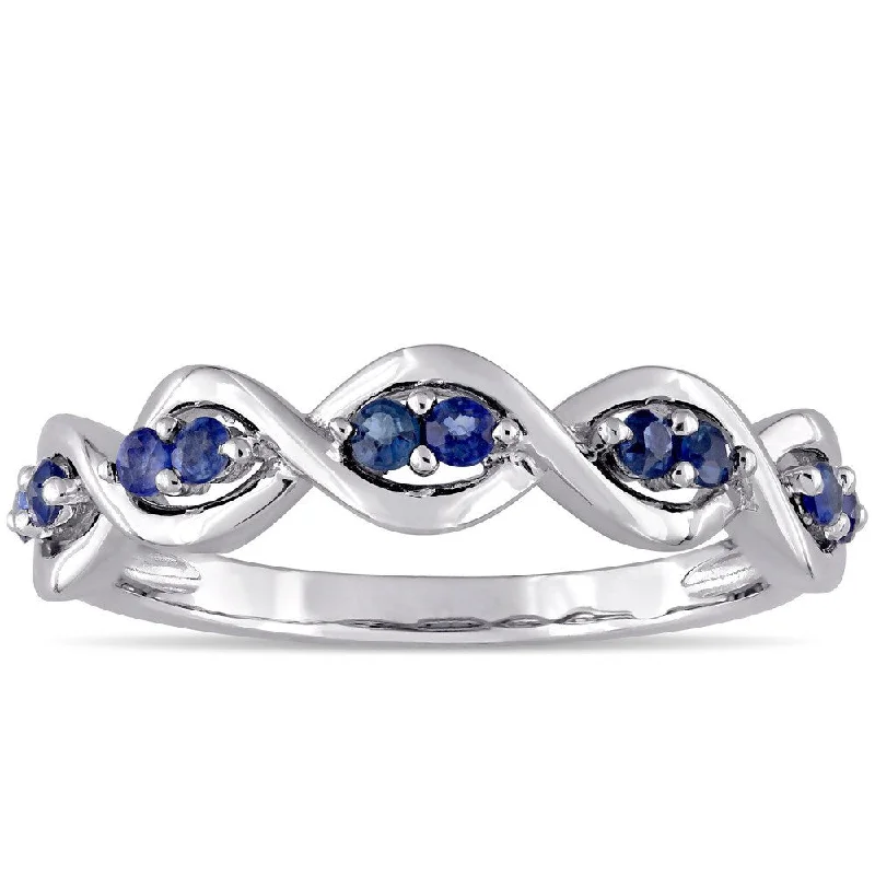 Titanium rings with rugged brushed metal look -Miadora 14k White Gold Sapphire Studded Infinity Promise Ring - Blue