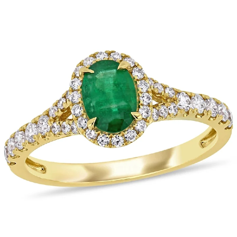 Sterling silver rings with vibrant turquoise stones -Miadora 14k Yellow Gold Oval-cut Emerald & 2/5ct TDW Diamond Halo Engagement Ring