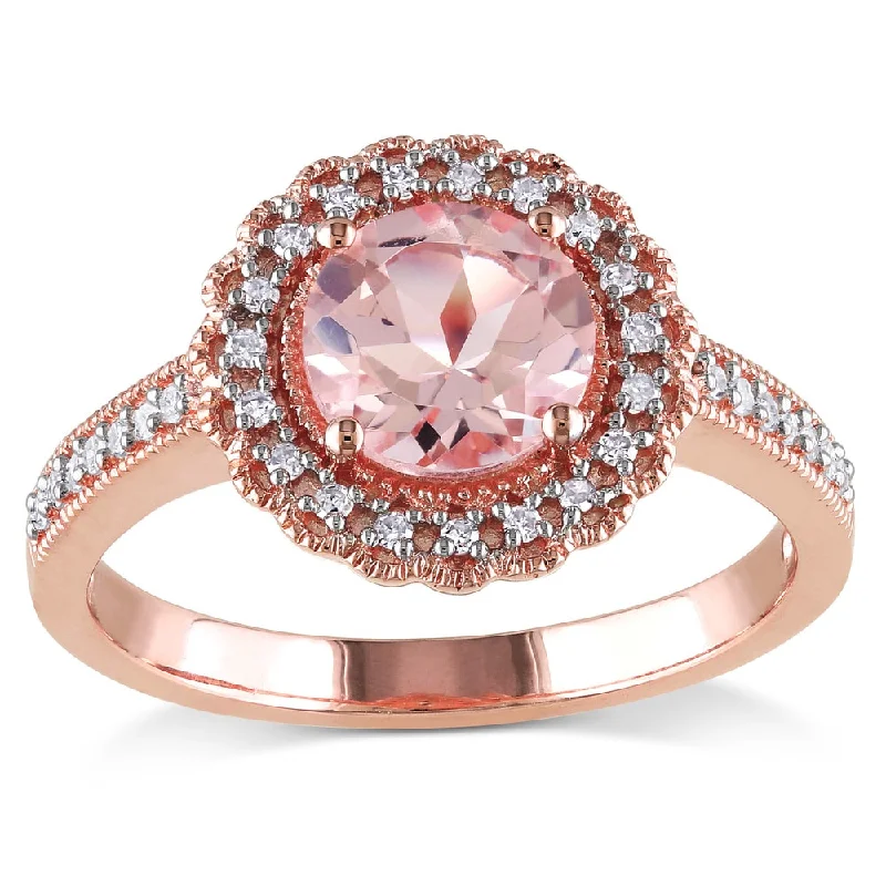 Rings with double bands for modern twist -Miadora Rose Goldplated Silver Morganite and 1/6ct TDW Diamond Ring (H-I, I2-I3)