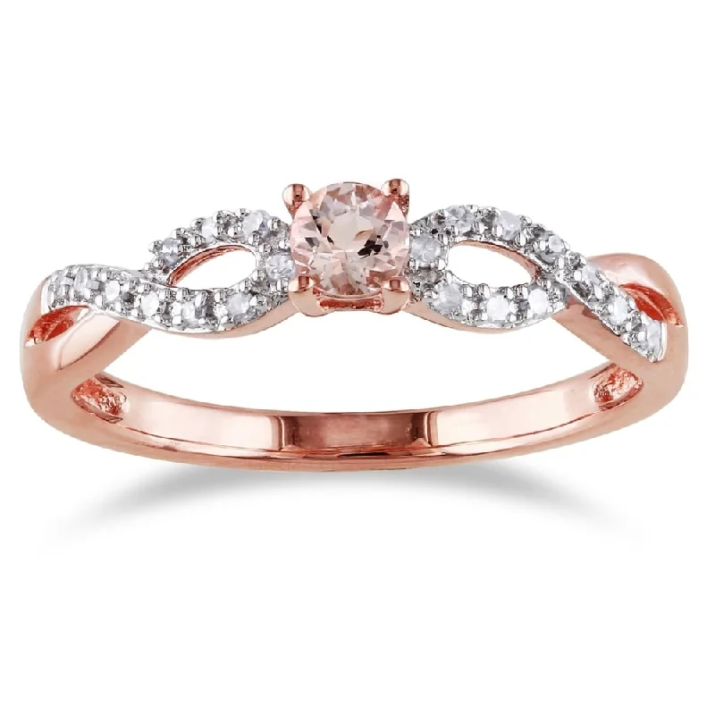 Rings with coral stones for vibrant pop -Miadora Rose-plated Silver Morganite and 1/10ct TDW Diamond Ring (H-I, I2-I3)