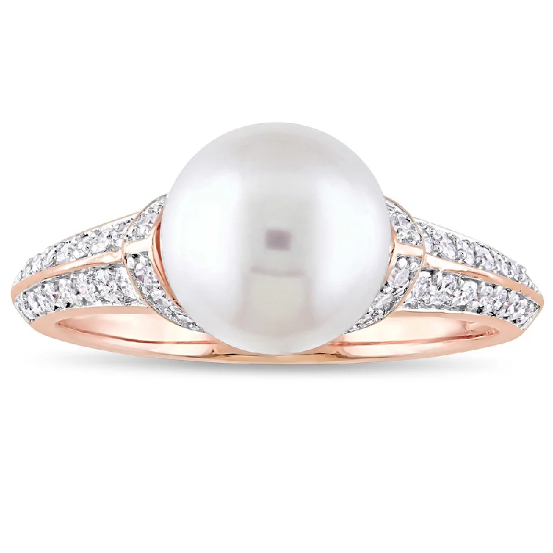 Simple rings with polished black onyx shine -Miadora Signature Collection 10k Rose Gold Cultured Freshwater Pearl and 1/3ct TDW Diamond Ring (9-9 - White