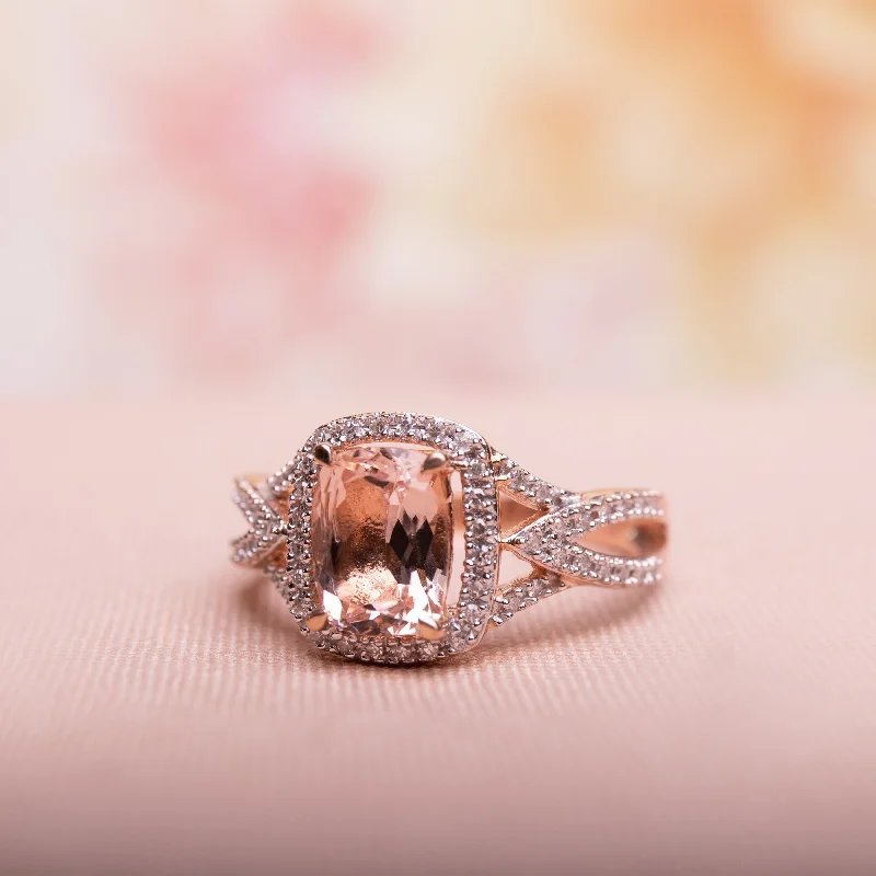 Rings with hematite for sleek metallic sheen -Miadora Signature Collection 10k Rose Gold Cushion-Cut Morganite and 1/6ct TDW Diamond Crossover Engagement Ring (G-H, I1-I2)