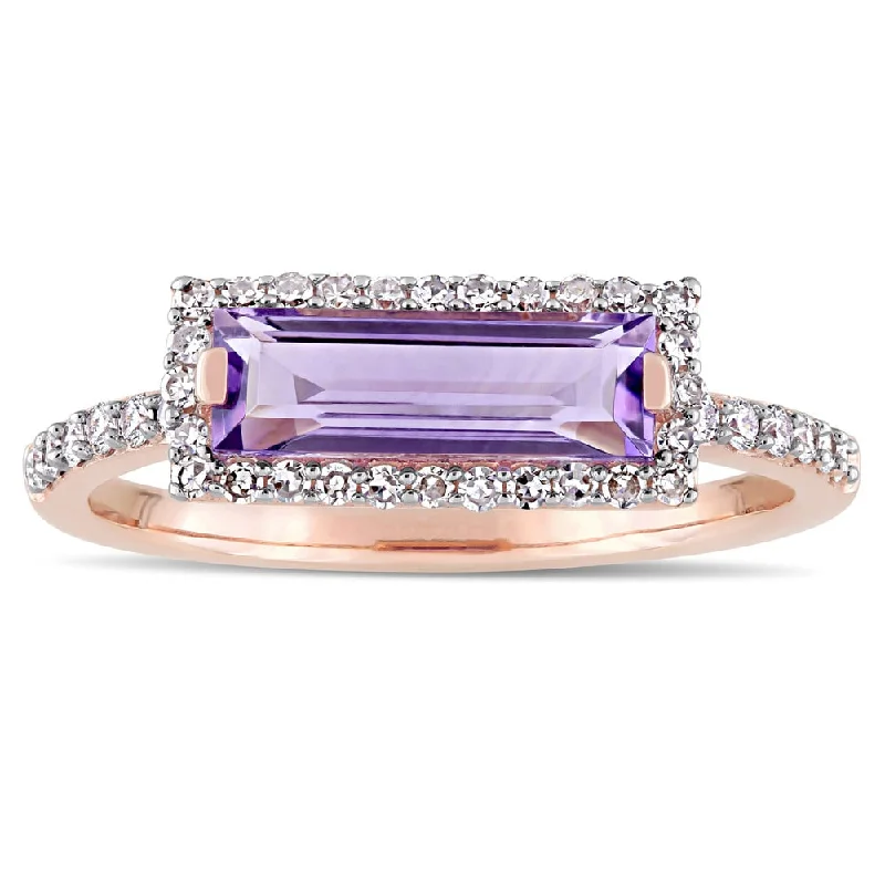 Rings with rose quartz for soft romance -Miadora Signature Collection 14k Rose Gold African-Amethyst and 1/4ct TDW Diamond Bar Halo Ring - Purple