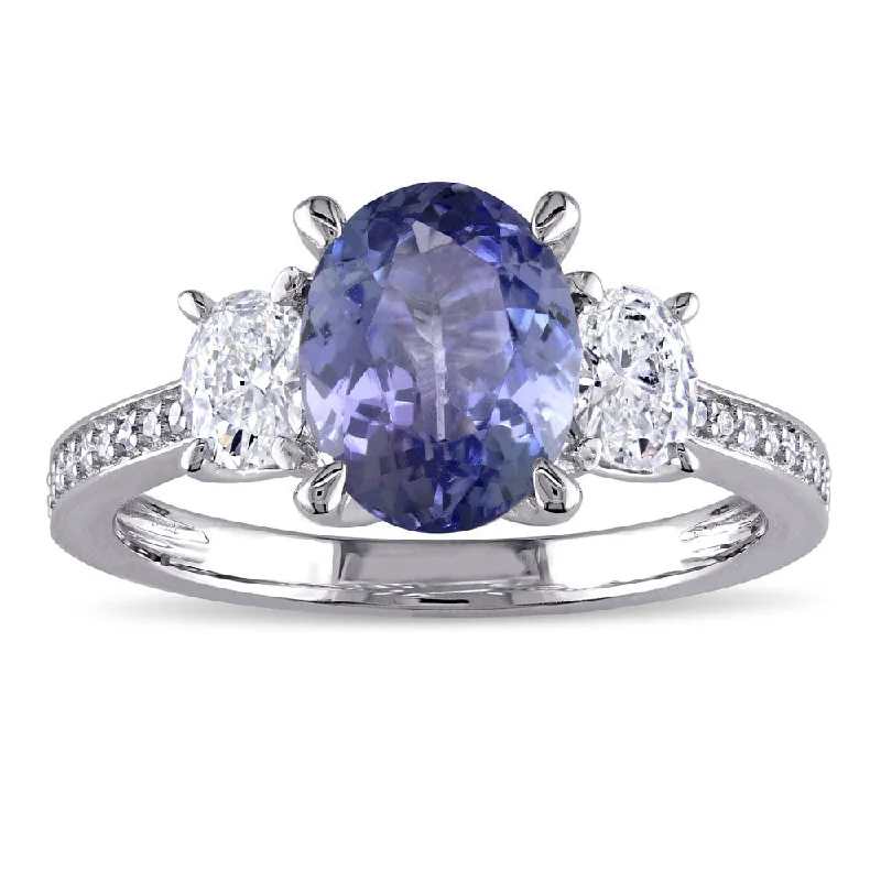 Rings with vintage-inspired rose-cut diamonds -Miadora Signature Collection 14k White Gold Tanzanite and 5/8ct TDW Oval and Round Diamond Engagement Ring (G-H, I1-I2) - Blue