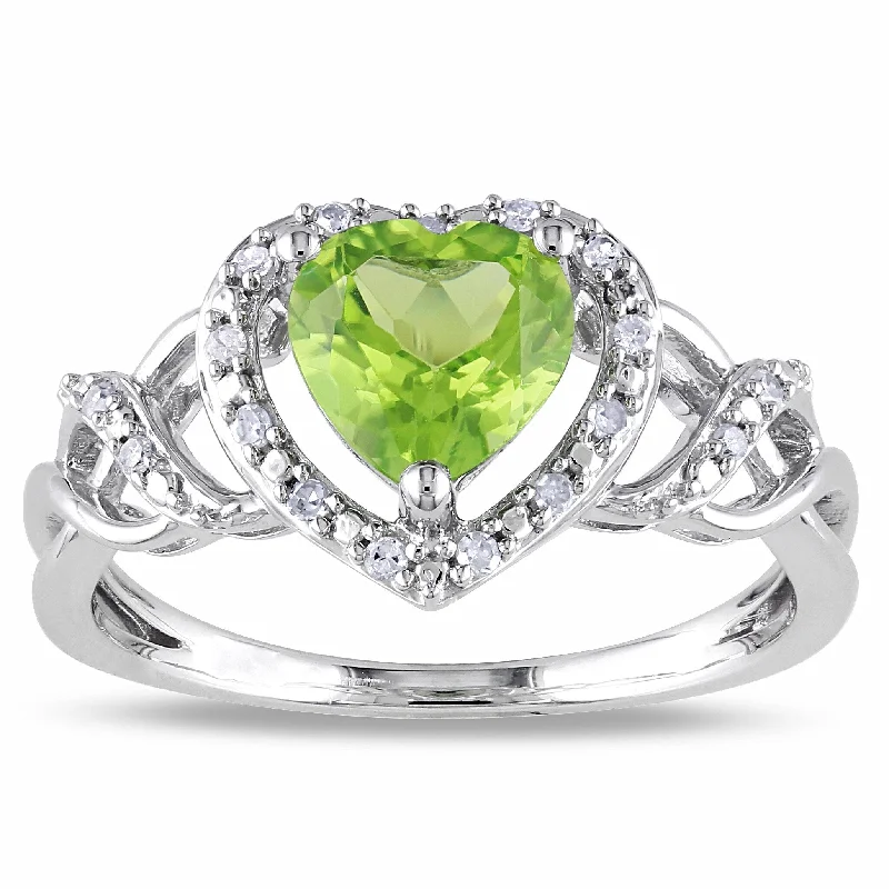 Rings with peridot gems for fresh green -Miadora Silver Peridot and 1/10ct TDW Diamond Heart Ring (H-I, I2-I3)