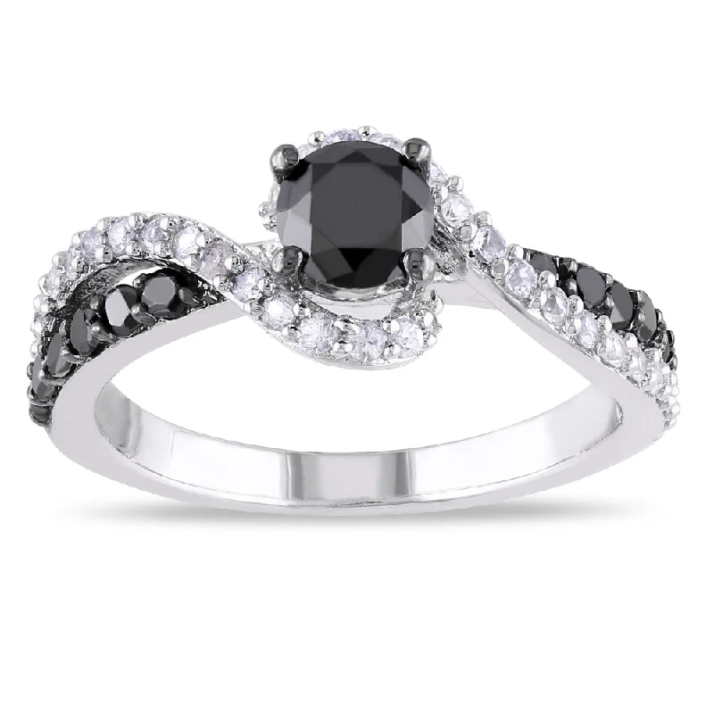 Vintage rings with engraved floral band designs -Miadora Sterling Silver 3/4ct TDW Black Diamond and Created Sapphire Ring