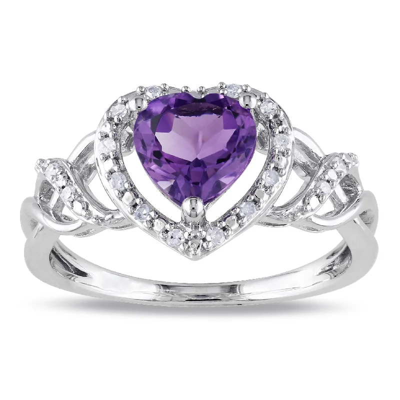 Rings with raw jade for natural calm -Miadora Sterling Silver Amethyst and 1/10ct TDW Diamond Heart Ring (H-I, I2-I3)