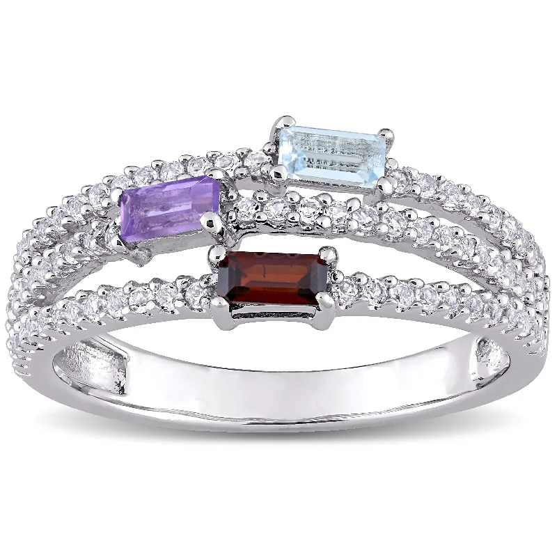 Rings with matte gold for subtle luxury -Miadora Sterling Silver Blue Topaz, Amethyst, Garnet & White Topaz Triple-Row Anniversary Band Ring