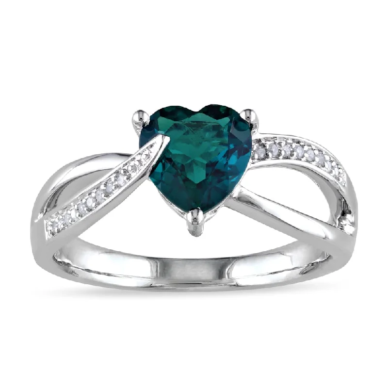 Rings with mandala engravings for spiritual vibe -Miadora Sterling Silver Created Emerald and Diamond Accent Heart Ring