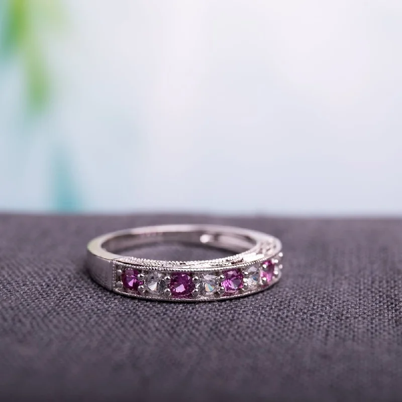 Rings with infinity loops for timeless love -Miadora Sterling Silver Created Pink and White Sapphire Ring