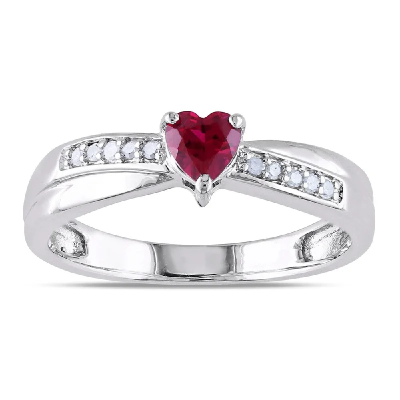 Rings with rough moonstone for natural beauty -Miadora Sterling Silver Created Ruby and Diamond Accent Heart Ring