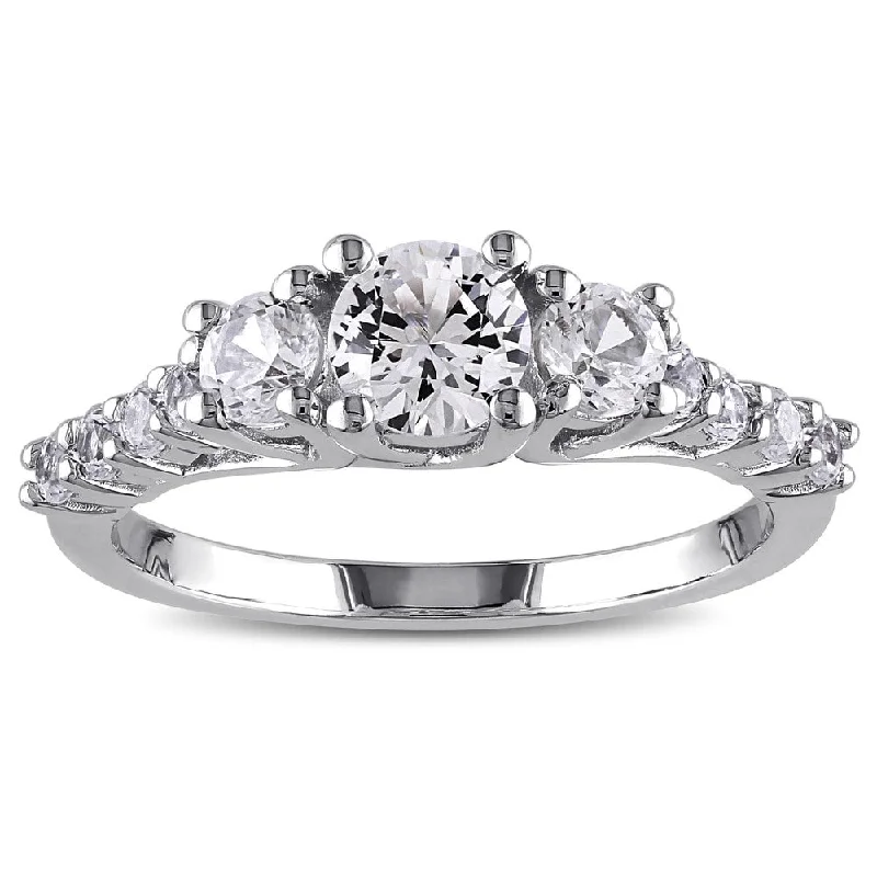 Rings with floral halo diamond arrangements -Miadora Sterling Silver Created White Sapphire 3-stone Ring