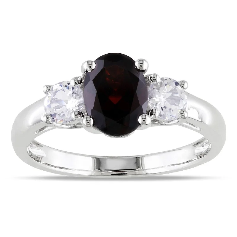 Rings with branch-inspired bands for organic -Miadora Sterling Silver Garnet and Created White Sapphire Ring