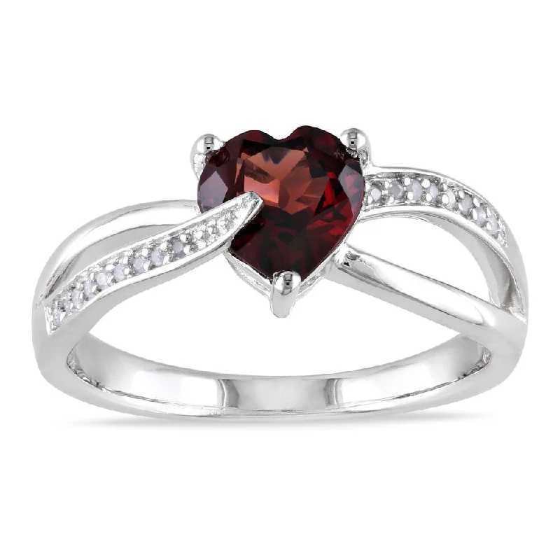 Sterling silver rings with vibrant turquoise stones -Miadora Sterling Silver Garnet and Diamond Heart Ring (G-H, I1-I2)