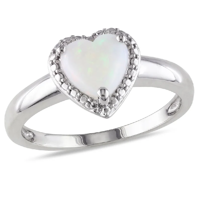 Rings with hematite for sleek metallic sheen -Miadora Sterling Silver Opal Heart Ring