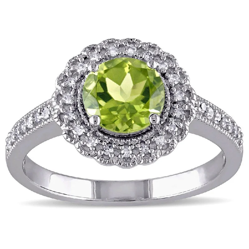 Rings with knot motifs for symbolic love -Miadora Sterling Silver Peridot and 1/6ct TDW Diamond Ring (G-H, I2-I3) - Green