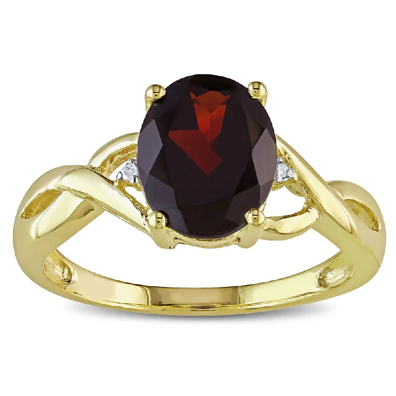 Rings with polished onyx for sleek contrast -Miadora Women's 10-karat Yellow-gold Deep-red Garnet Diamond Ring