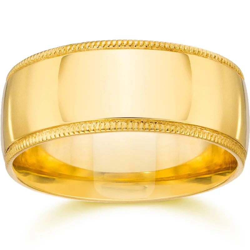 Rings with matte gold for subtle luxury -Milgrain Wedding Band 14K Yellow Gold Size Selectable