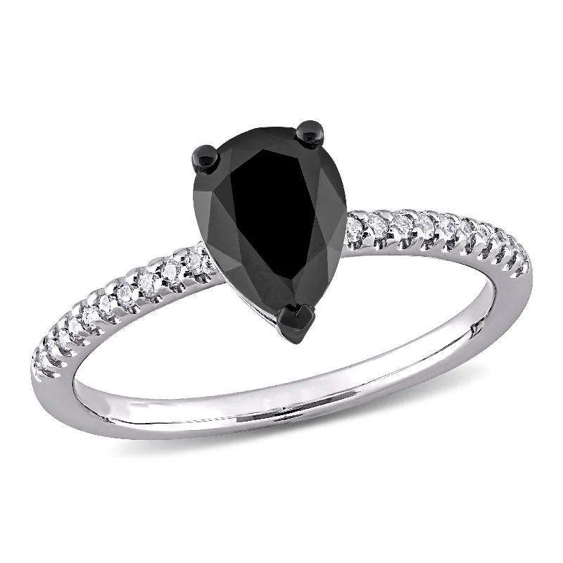 Rings with knot motifs for symbolic love -Mimi & Max 1 1/10ct TW Pear and Round-Cut Black and White Diamond Teardrop Engagement Ring in 14k White Gold