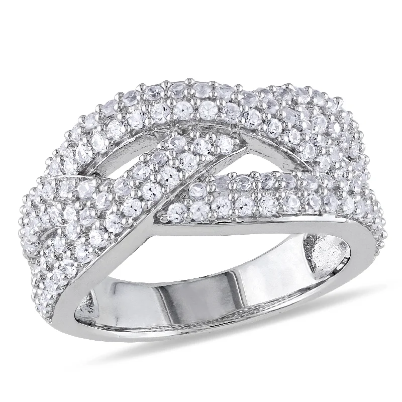 Rings with wide bands for statement wear -Mimi & Max 1 1/4ct TGW Created White Sapphire Braided Ring in Sterling Silver