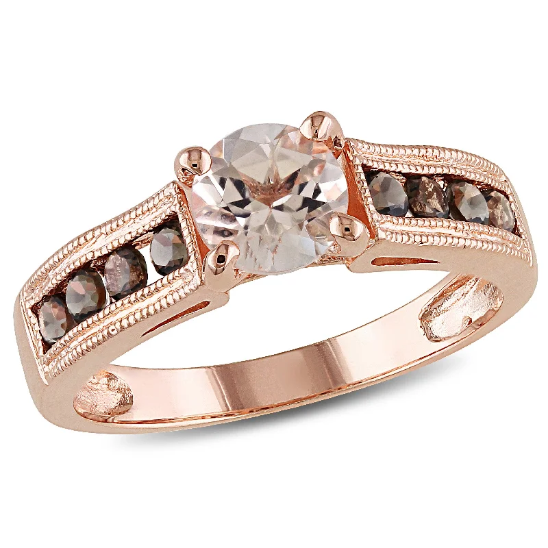 Rings with knot motifs for symbolic love -Mimi & Max 1 1/4ct TGW Morganite and Smokey Quartz Ring in Rose Plated Sterling Silver