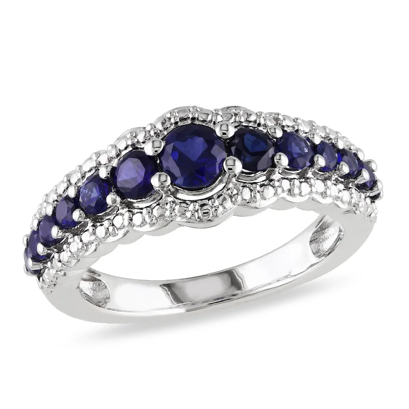 Rings with branch-inspired bands for organic -Mimi & Max 1 1/6ct TGW Created Blue Sapphire Graduated Ring in Sterling Silver