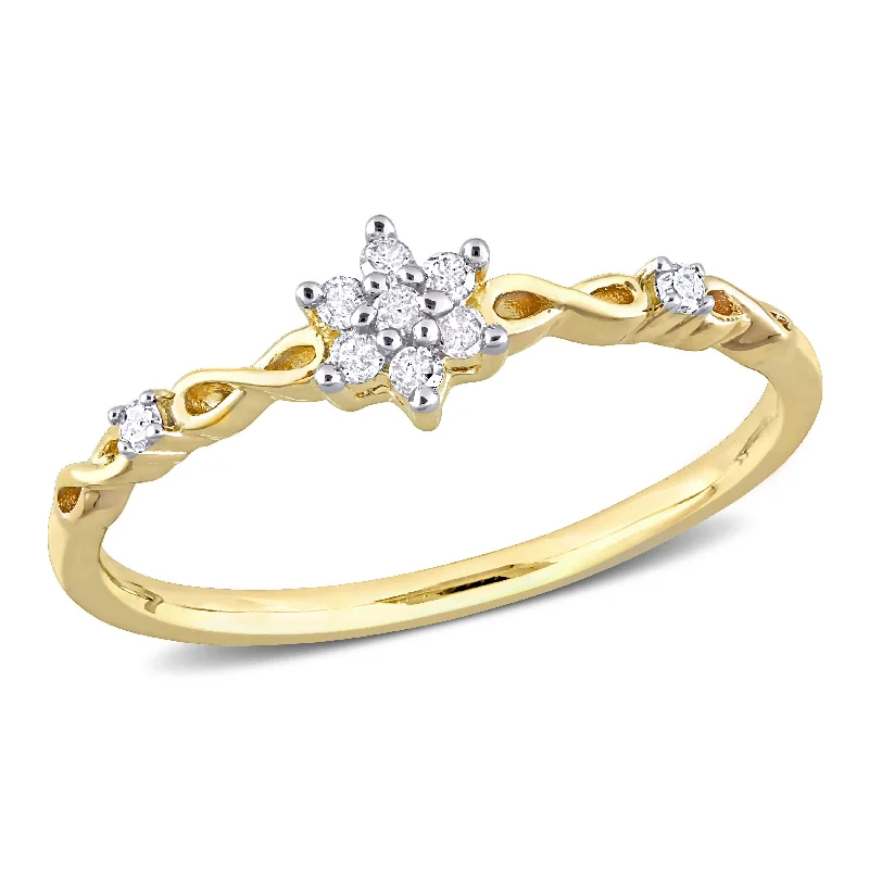 Rings with pave-set gemstones for brilliance -Mimi & Max 1/10ct TDW Diamond Floral Promise Ring in Yellow Silver