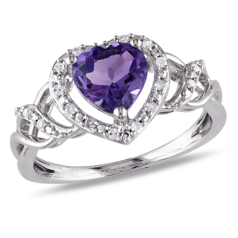 Rings with shield-shaped stones for boldness -Mimi & Max 1/10ct TW Diamond and Amethyst Open Heart Crossover Ring in Sterling Silver