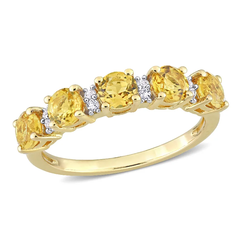 Rings with natural amber for warm glow -Mimi & Max 1 3/5ct TGW Citrine and White Topaz Semi Eternity Ring in Yellow Silver