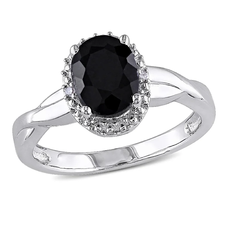 Mimi & Max 1 3/5ct TGW Oval-Cut Black Sapphire and Diamond Crossover Ring in Sterling Silver