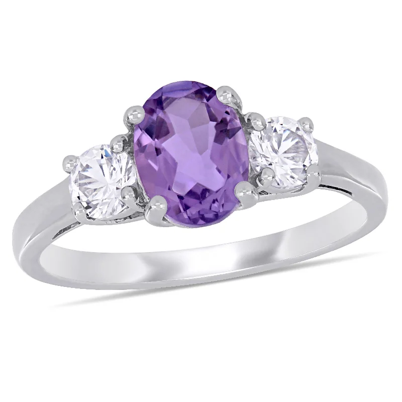 Rings with bezel-set peridot for safety -Mimi & Max 1 4/5ct TGW Oval-Cut Amethyst and Created White Sapphire 3-Stone Ring in Sterling Silver