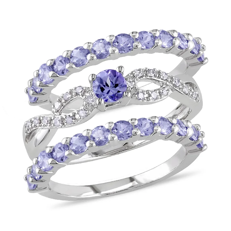 Rings with polished tourmaline for vibrant shine -Mimi & Max 1 4/5ct TGW Tanzanite and 1/10ct TW Diamond Infinity Stackable Bridal Ring Set in Sterling Silver