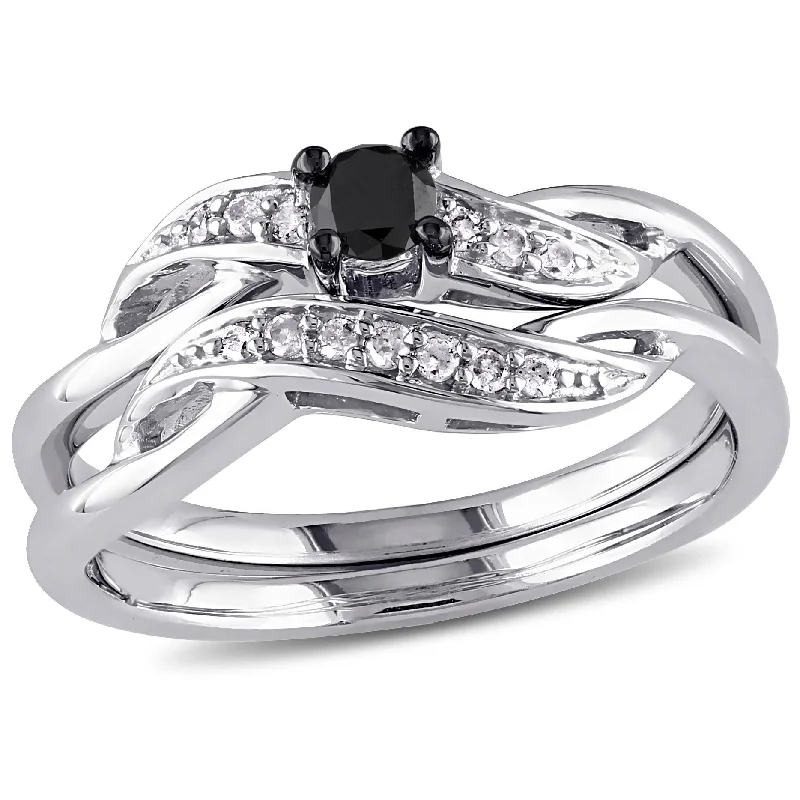 Rings with tourmaline gems for bold hues -Mimi & Max 1/4ct TW Black and White Diamond Bridal Set in Sterling Silver