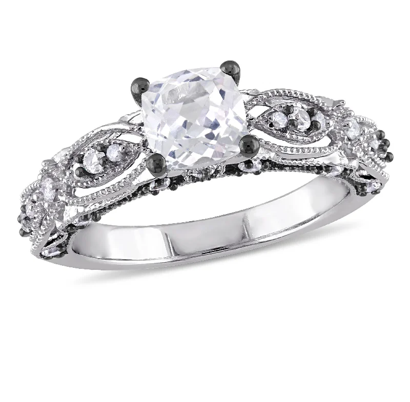 Rings with infinity loops for timeless love -Mimi & Max 1 5/8ct TGW Created White Sapphire and Diamond Vintage Filigree Engagement Ring in 10k White Gold