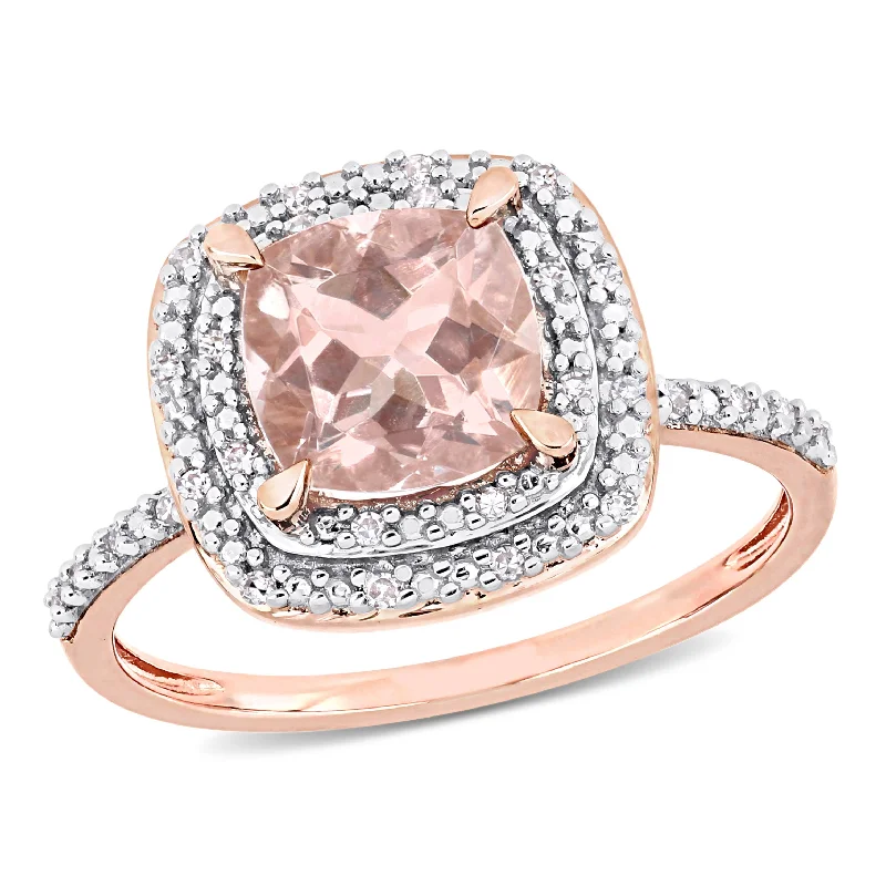 Rings with vintage claw prongs for elegance -Mimi & Max 1 5/8ct TGW Morganite and 1/10ct TW Diamond Double Halo Cocktail Ring in 14k Rose Gold