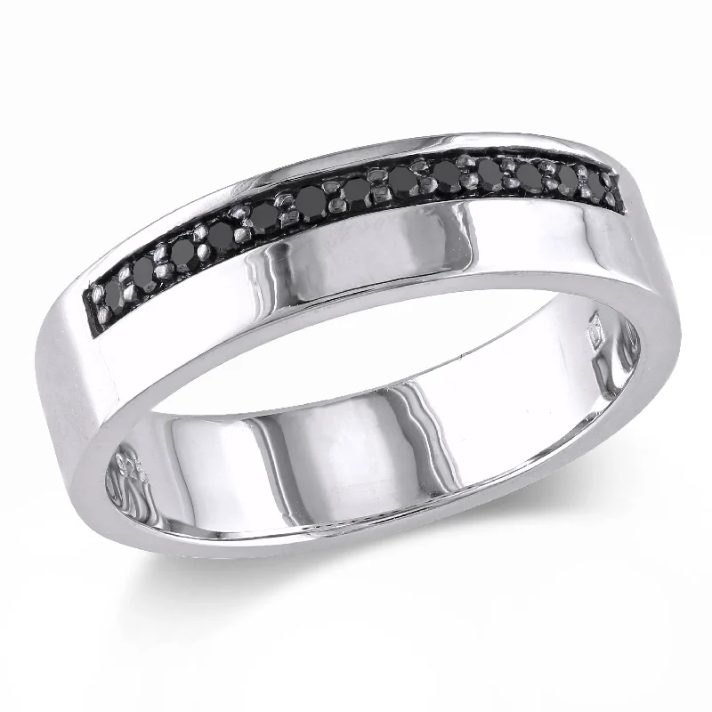 Rings with hammered silver for rustic appeal -Mimi & Max 1/5ct TW Black Diamond Single Row Mens Ring in Sterling Silver