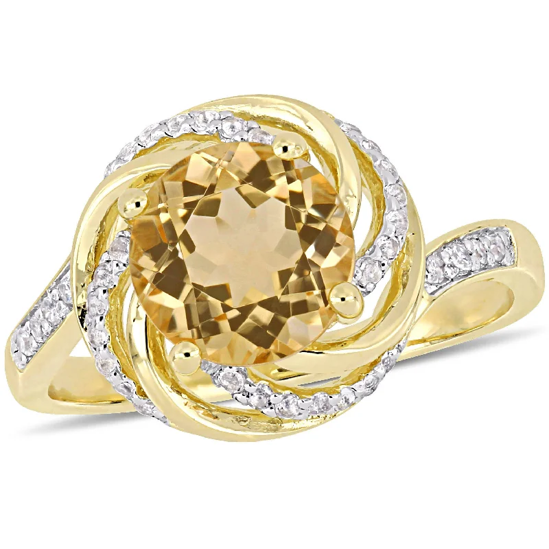 Mimi & Max 1 7/8ct TGW Citrine White Topaz and Diamond Swirl Ring in Yellow Silver