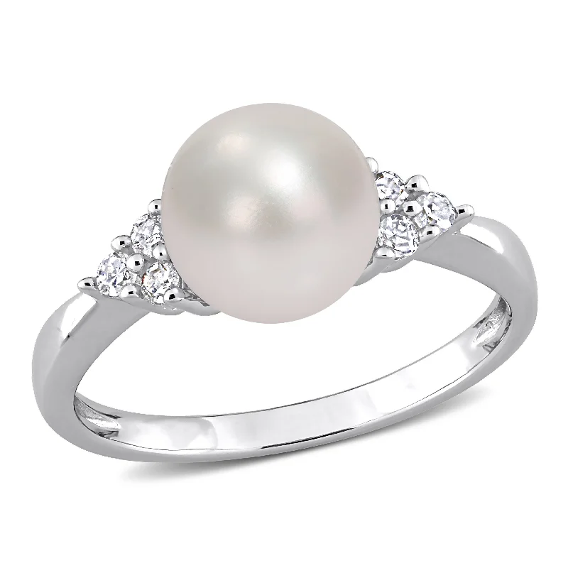 Rings with hexagon-cut stones for trendiness -Mimi & Max 1/8ct TW Diamond 8-8.5mm White Cultured Freshwater Pearl Ring in Sterling Silver