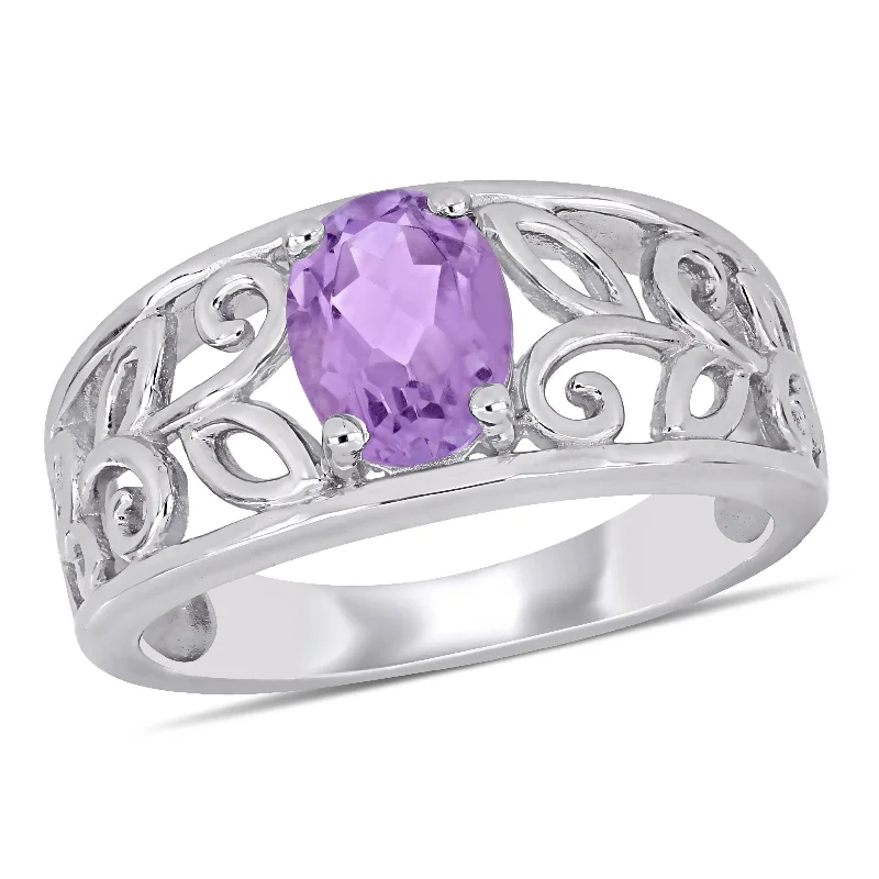 Bold rings with oversized amethyst gemstones -Mimi & Max 1ct TGW Oval-Cut Amethyst Filigree Ring in Sterling Silver