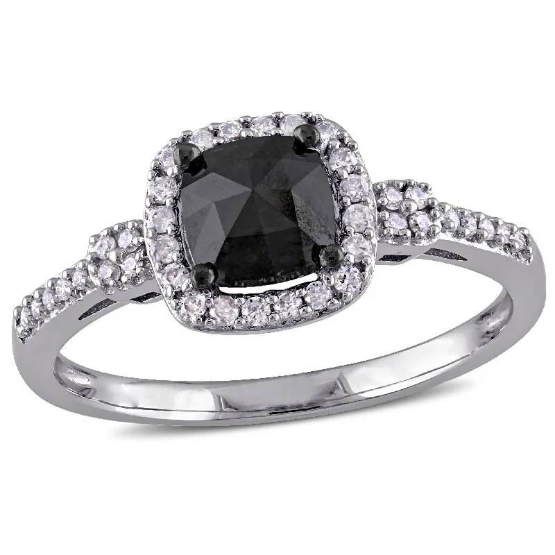 Rings with herkimer diamonds for raw clarity -Mimi & Max 1ct TW Black and White Cushion Cut Diamond Engagement Ring in 14k White Gold